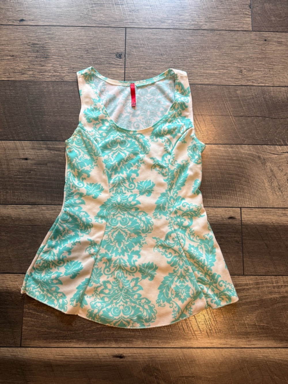 Women's Aqua Damask Peplum Sleeveless Tank Top